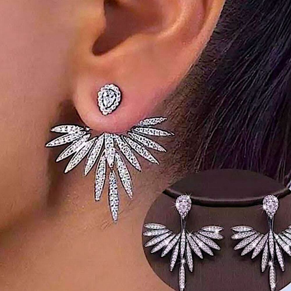 Silver Cubic Zircon Angel Wings, Swan Luxury Earrings